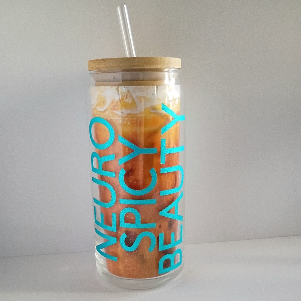 Neuro Spicy Beauty 20oz Glass Cup | Neurodivergent Humor | Bamboo Lid